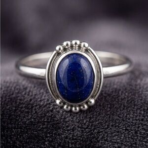 💙 Midnight Blue Oval Statement Ring - Minimalist Sterling Silver